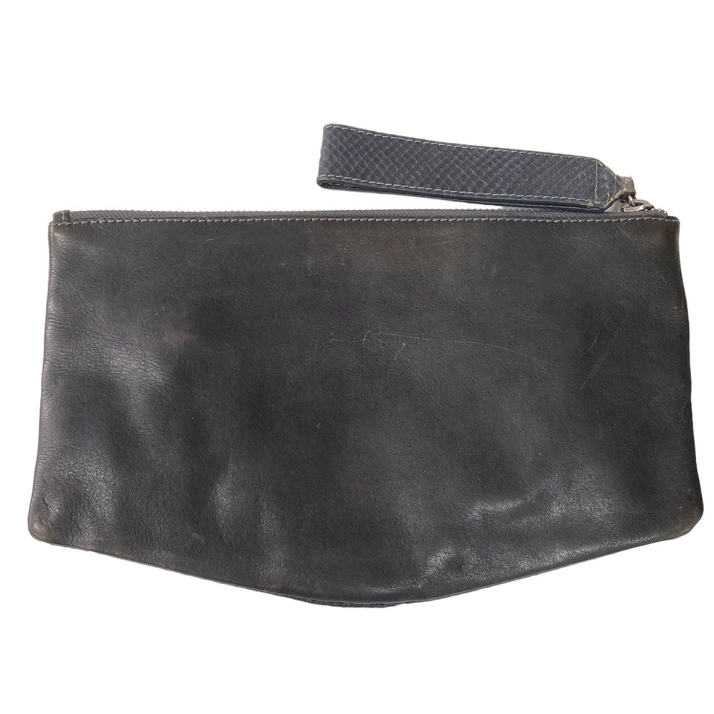All Saints Leather Clutch Bag Python Embossed Dar… - image 2